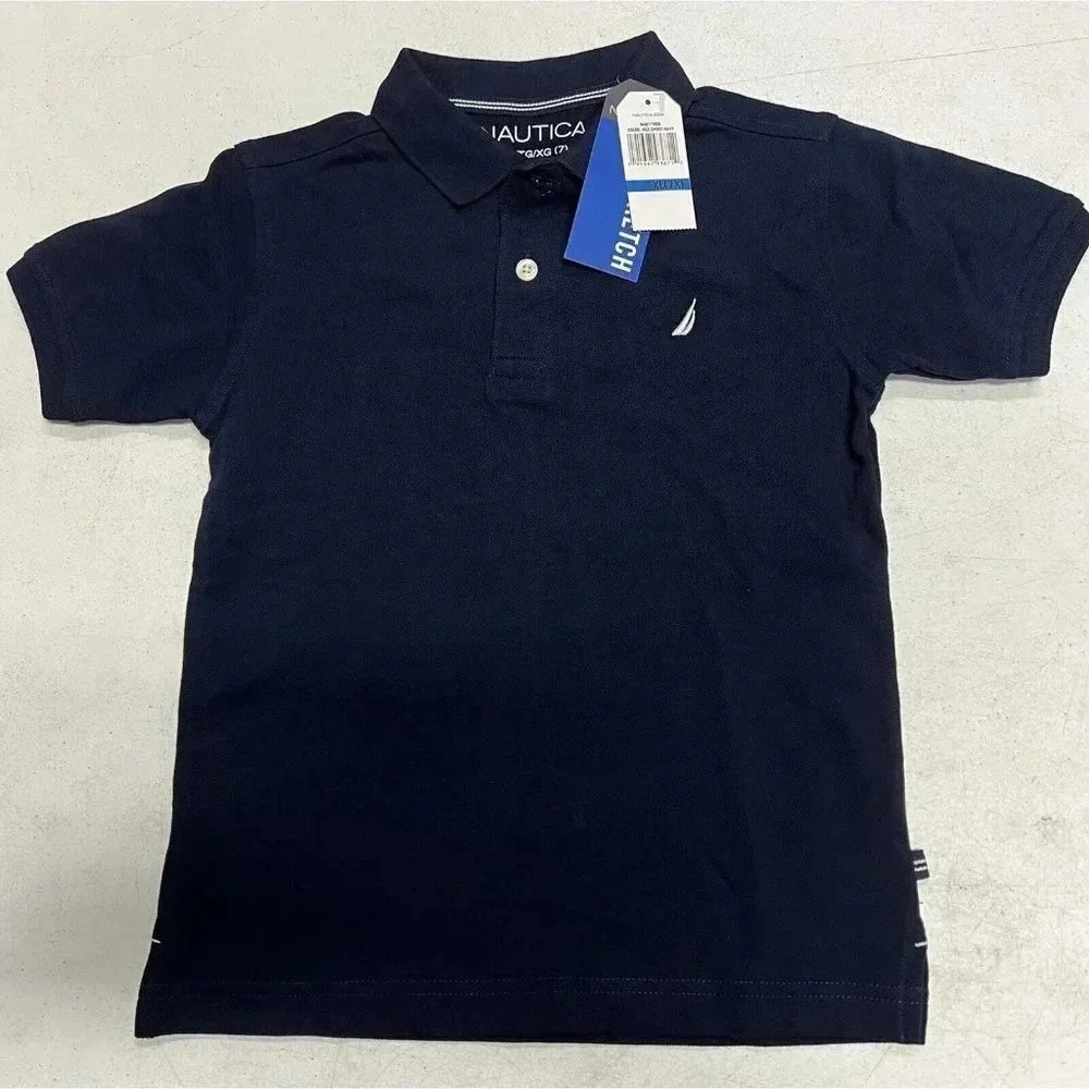 Nautica Boys Sport Navy Short Sleeve Stretch Polo‎ Shirt Size XL 7 N481788Q NWT